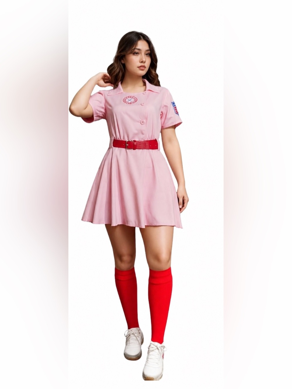 Womens Baseball League Rockford Peaches Dottie Costume Jersey Dress Uniform Set